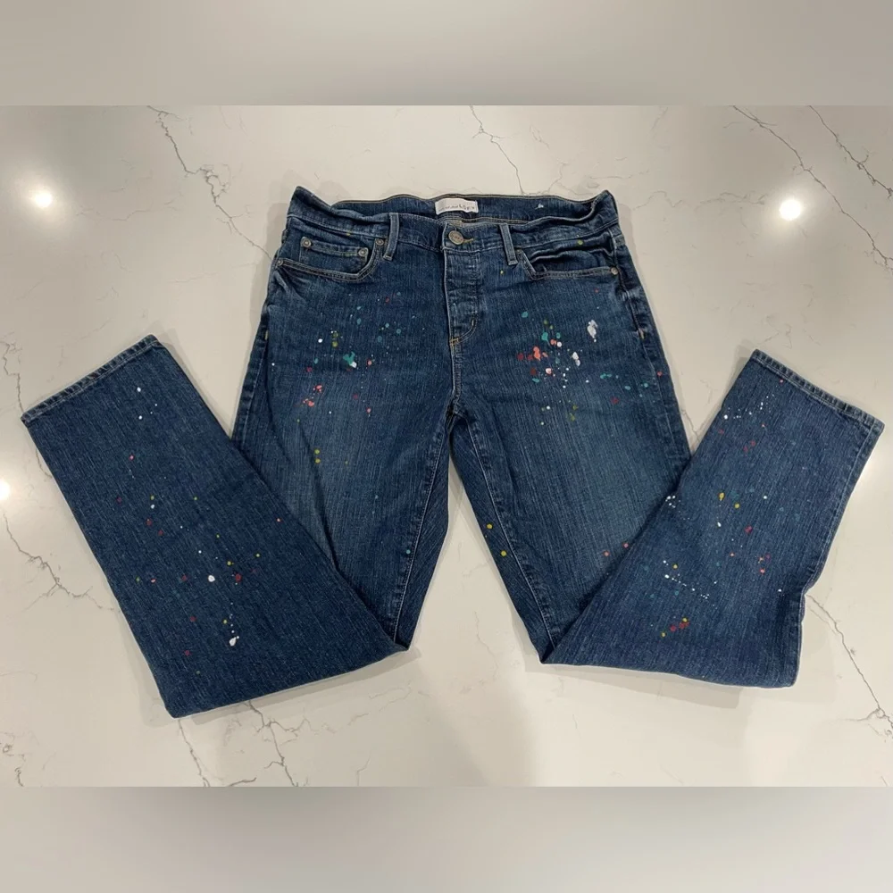 💕 LOFT Boyfriend denim custom paint splotched jeans 27/4